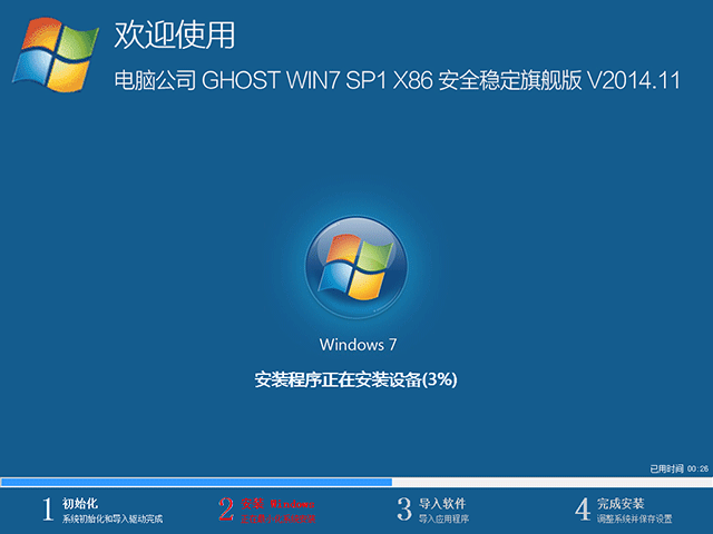 电脑公司 GHOST WIN7 SP1 X86 安全稳定旗舰版 V2015.02（32位）