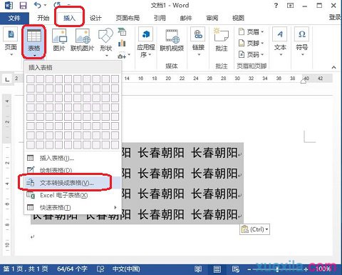 Word2013文字换成表格形式(1)