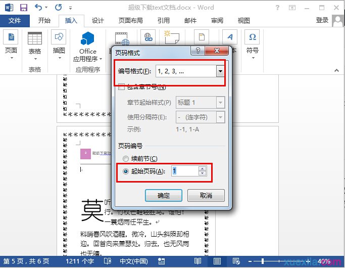 word2013如何设置页码从任意页开始(3)