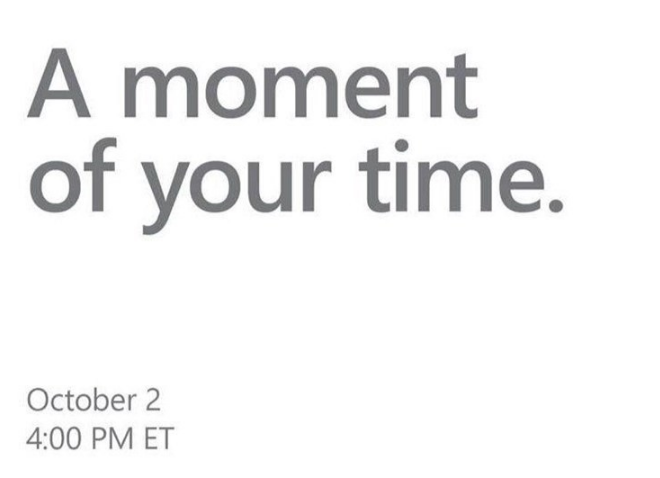 微软宣布10月2日举办“A moment of your time”新品发布会