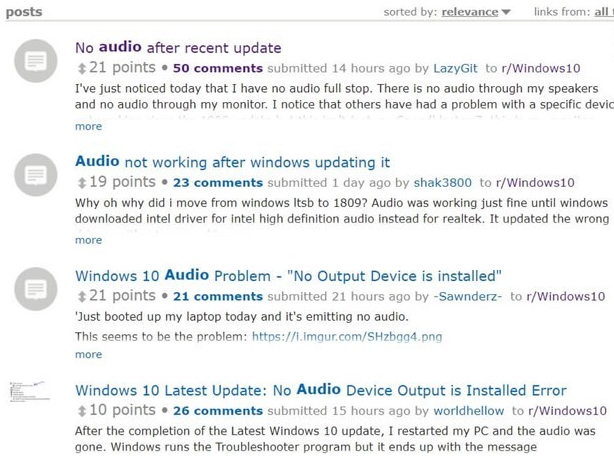 Windows10更新十月版导致声卡/音频输出失效的Bug错误(1)