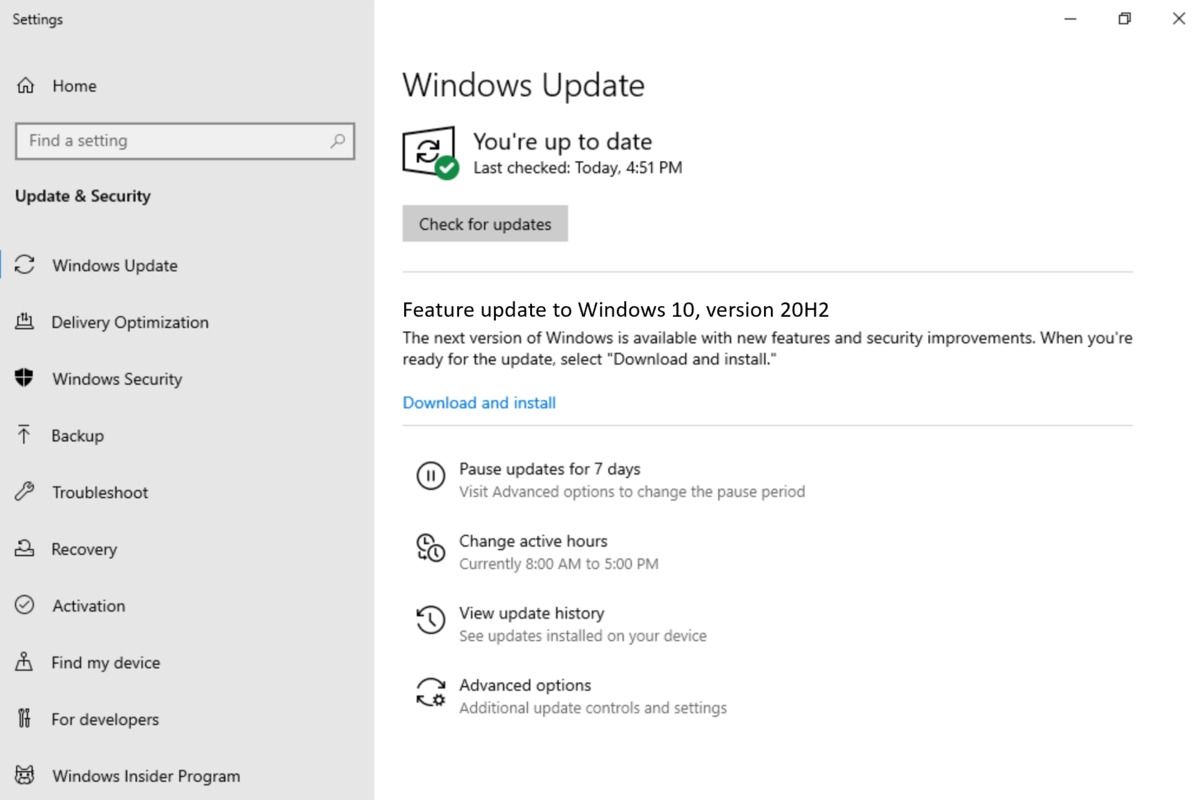 微软的下一个Windows 10 20H2版本将是次要更新