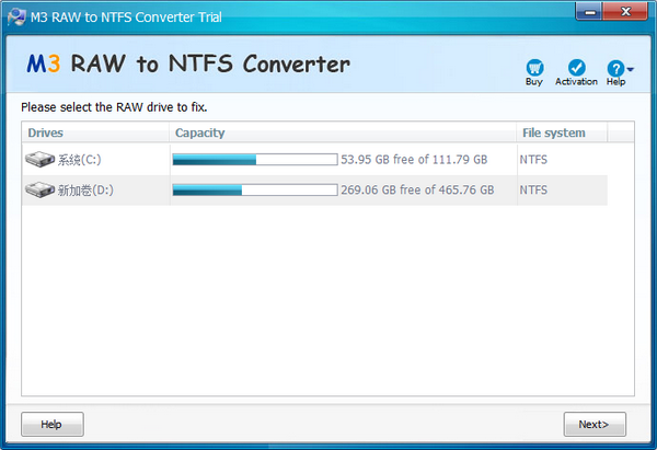 M3 RAW To NTFS Converter(NTFS硬盘修复工具)