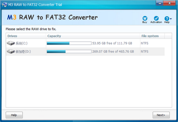 M3 RAW To FAT32 Converter(硬盘驱动器修复工具) v3.6免费版