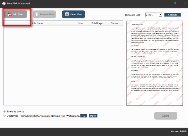 Free PDF Watermark(PDF水印工具) v5.8.8.8免费版