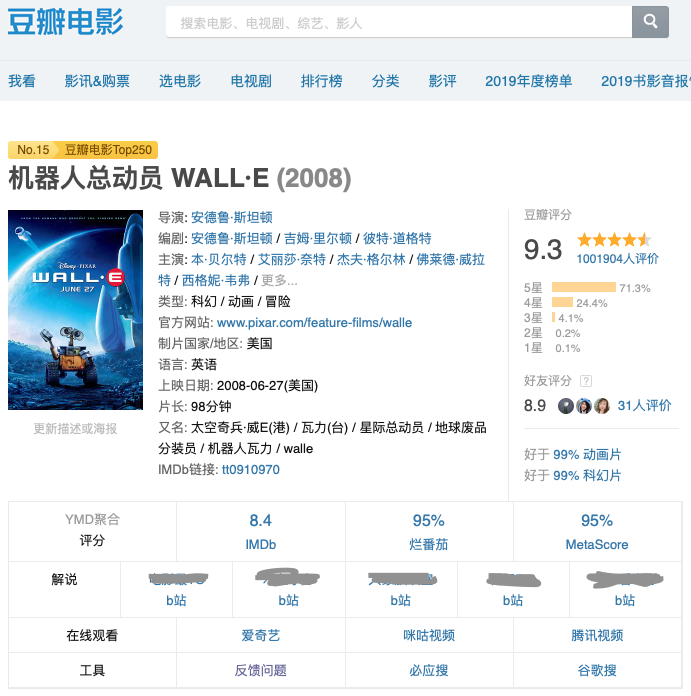 YMD聚合电影评分Chrome插件v2020.4.26官方版