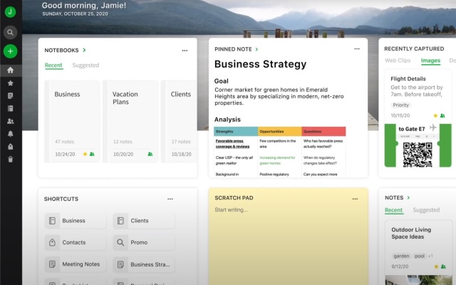 Evernote的“主页”功能是一个充满方便小部件的仪表板