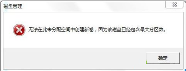 Win7磁盘未分配空间无法新建分区怎么办