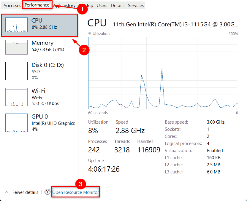 Win11系统检查哪些进程占用更多CPU的方法