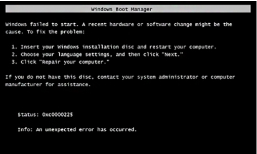 0xc0000225没法进系统win7修复方式