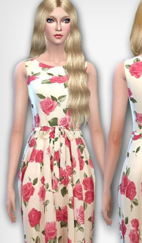模拟人生4玫瑰印蝴蝶结连衣裙MOD