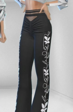 模拟人生4女性黑色印花长裤MOD