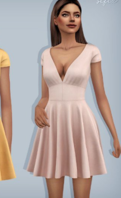 模拟人生4女性v领褶皱连衣裙MOD