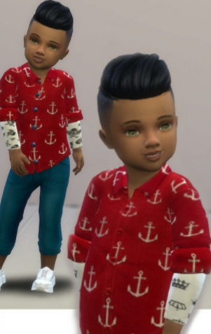 模拟人生4小男孩船锚印花衬衫MOD