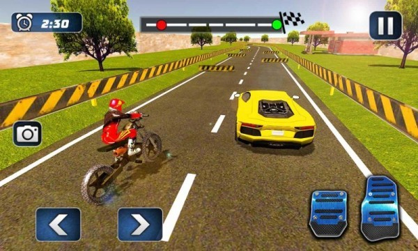 Sports Car vs Moto Bike Riding