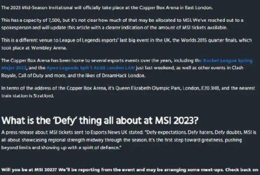 2023msi开始时间 2023msi什么时候开始