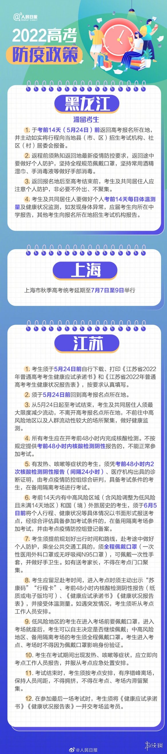 各地高考防疫政策汇总 2022年高考防疫要求