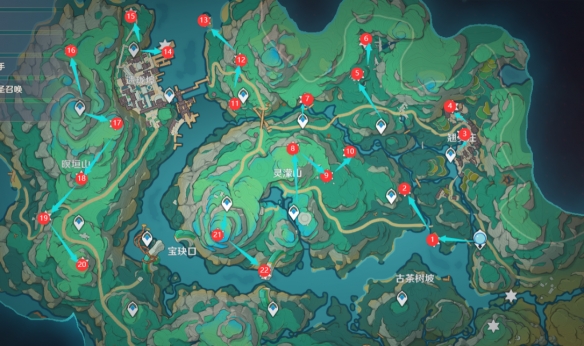 《原神》苍灵鲤分布图 4.4苍灵鲤收集路线